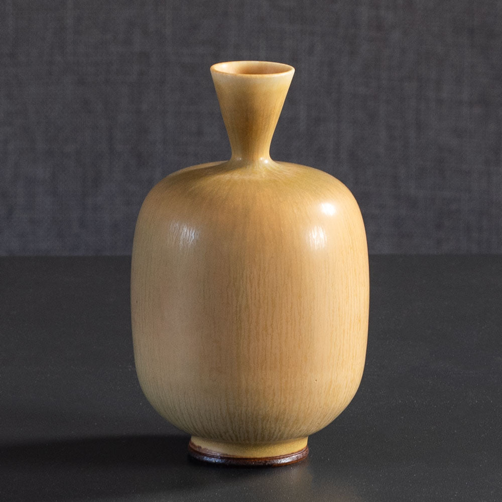 Berndt Friberg for Gustavsberg, Sweden, stoneware vase with yellow haresfur glaze L3594