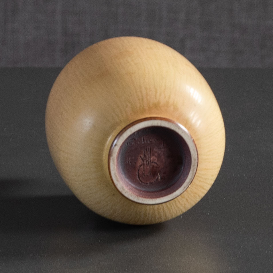 Berndt Friberg for Gustavsberg, Sweden, stoneware vase with yellow haresfur glaze L3594