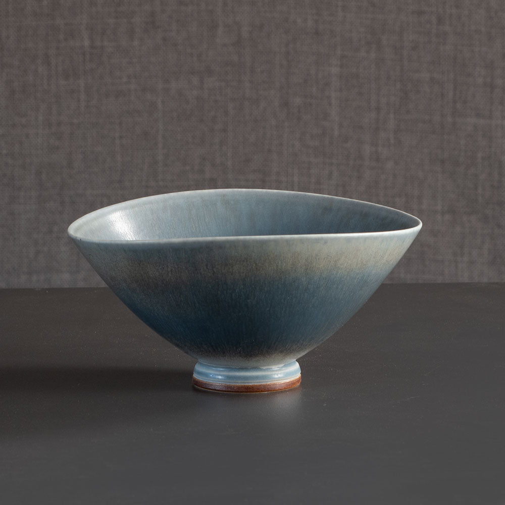 Berndt Friberg for Gustavsberg, Sweden, stoneware bowl with pale blue gray haresfur glaze L3784
