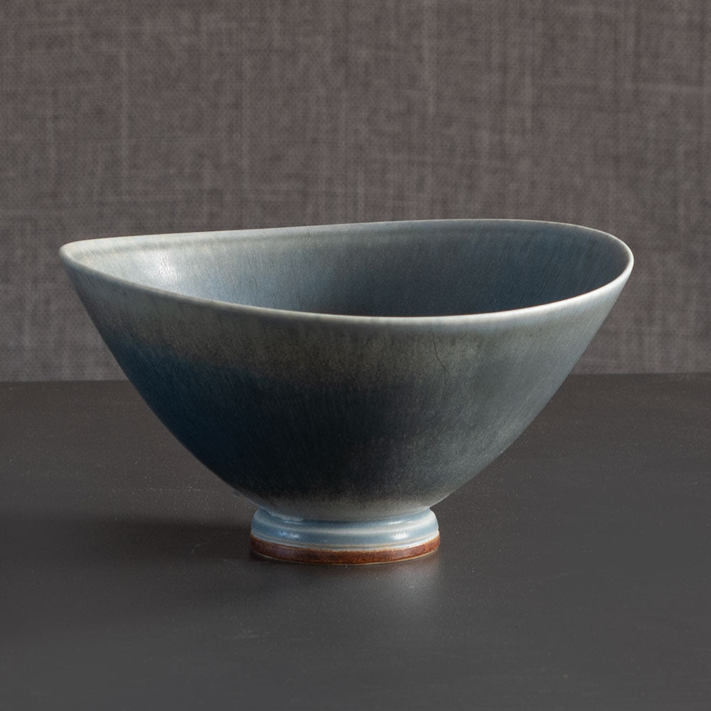 Berndt Friberg for Gustavsberg, Sweden, stoneware bowl with pale blue gray haresfur glaze L3784