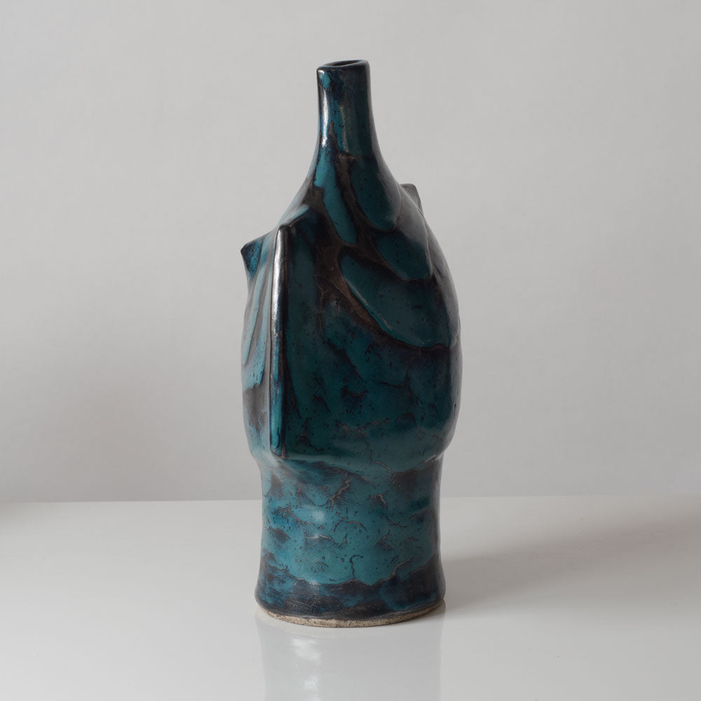 Erik Ploen, Norway, unique stoneware sculptural vase with turquoise and black glaze K2547