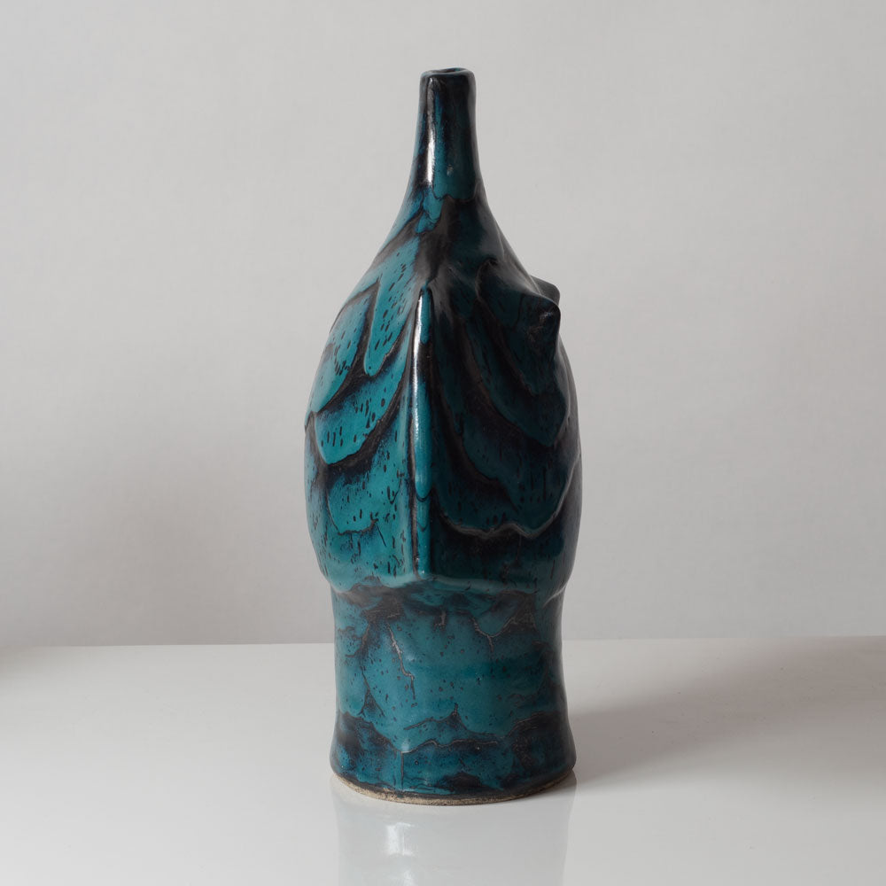 Erik Ploen, Norway, unique stoneware sculptural vase with turquoise and black glaze K2547