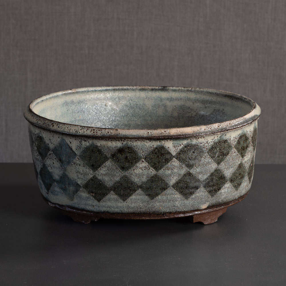 Lis Ehrenreich, own studio, Denmark, earthenware bowl with green and gray glaze L3948
