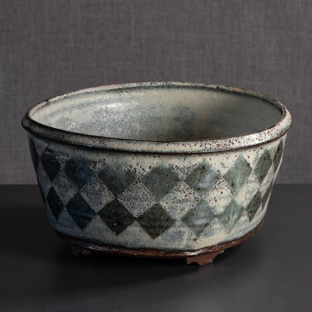 Lis Ehrenreich, own studio, Denmark, earthenware bowl with green and gray glaze L3948
