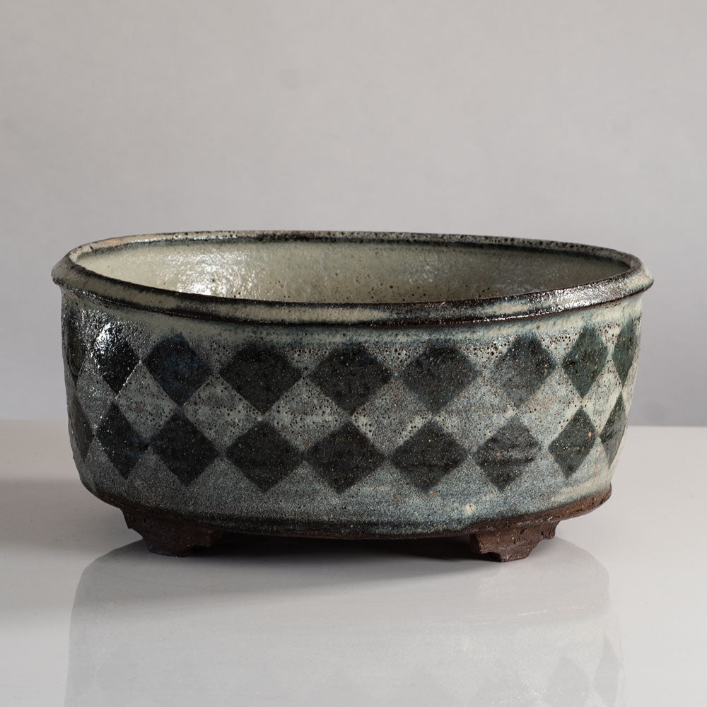 Lis Ehrenreich, own studio, Denmark, earthenware bowl with green and gray glaze L3948