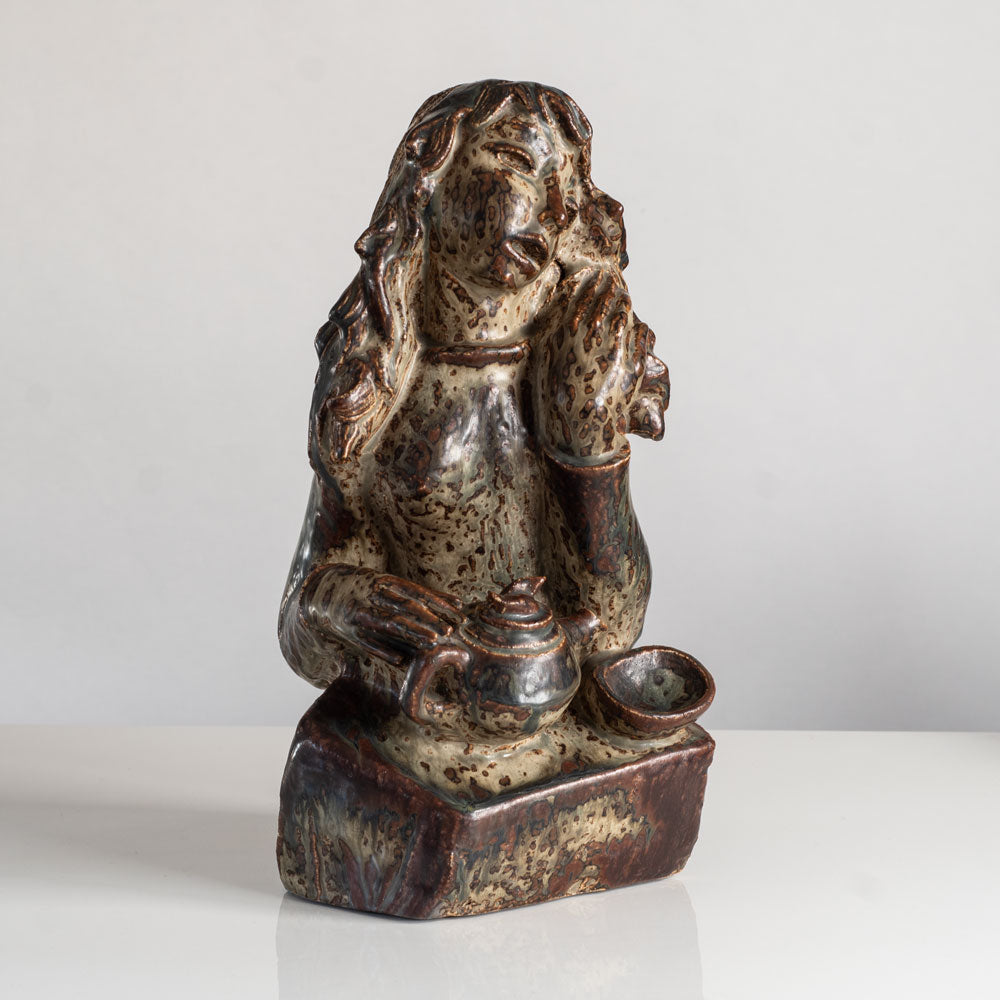 Helge Christoffersen for Royal Copenhagen, Denmark, unique stoneware sculpture of a young woman L3853