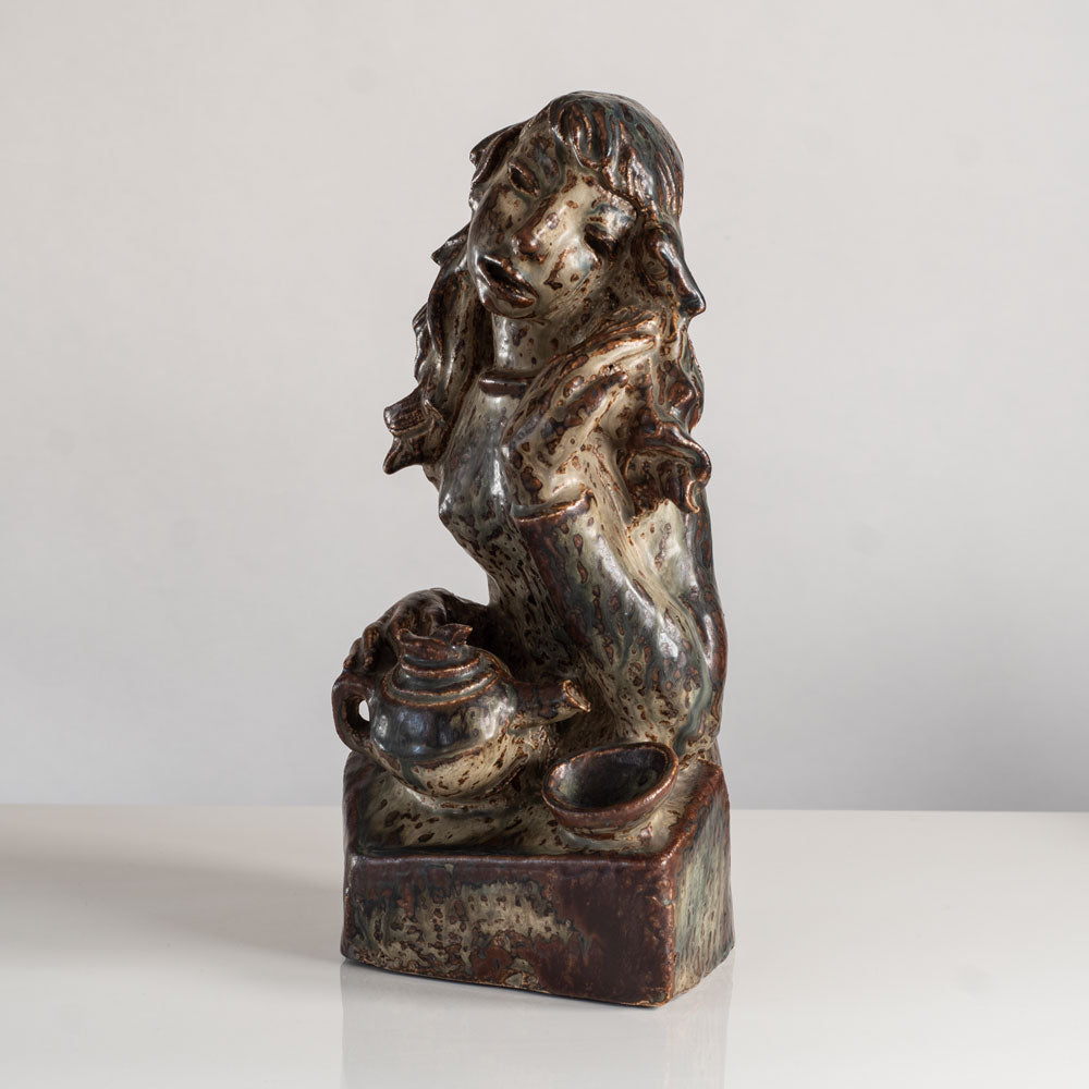 Helge Christoffersen for Royal Copenhagen, Denmark, unique stoneware sculpture of a young woman L3853