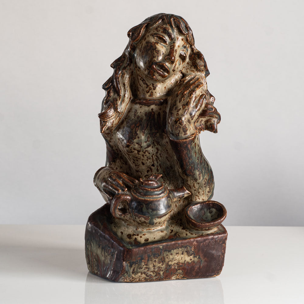 Helge Christoffersen for Royal Copenhagen, Denmark, unique stoneware sculpture of a young woman L3853
