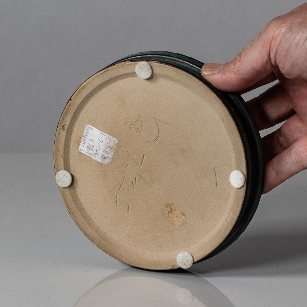 Stig Lindberg for Gustavsberg, Sweden, unique stoneware bowl with turquoise glaze J1555