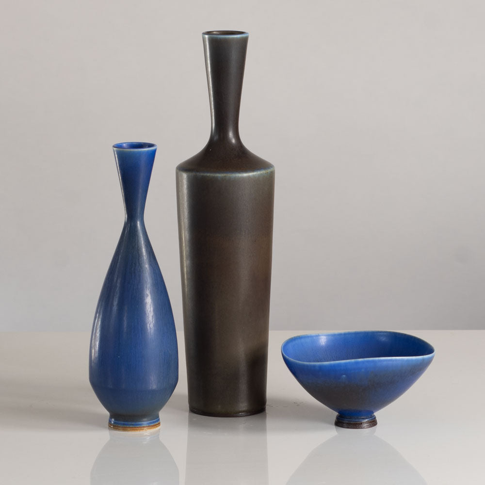 Berndt Friberg for Gustavsberg, Sweden, stoneware vase with blue-gray haresfur glaze L3905