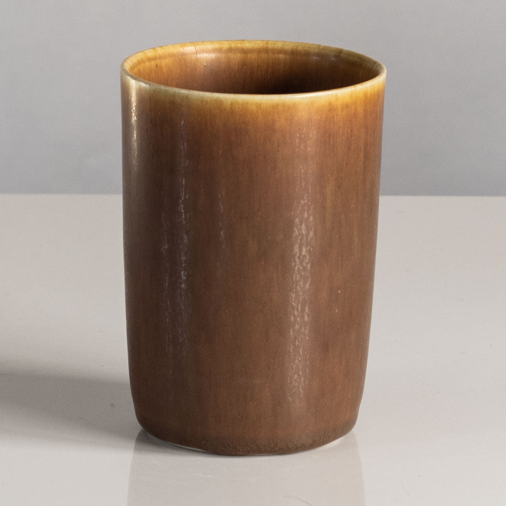 Palshus, Denmark, cylindrical vase with reddish brown haresfur glaze L3876)