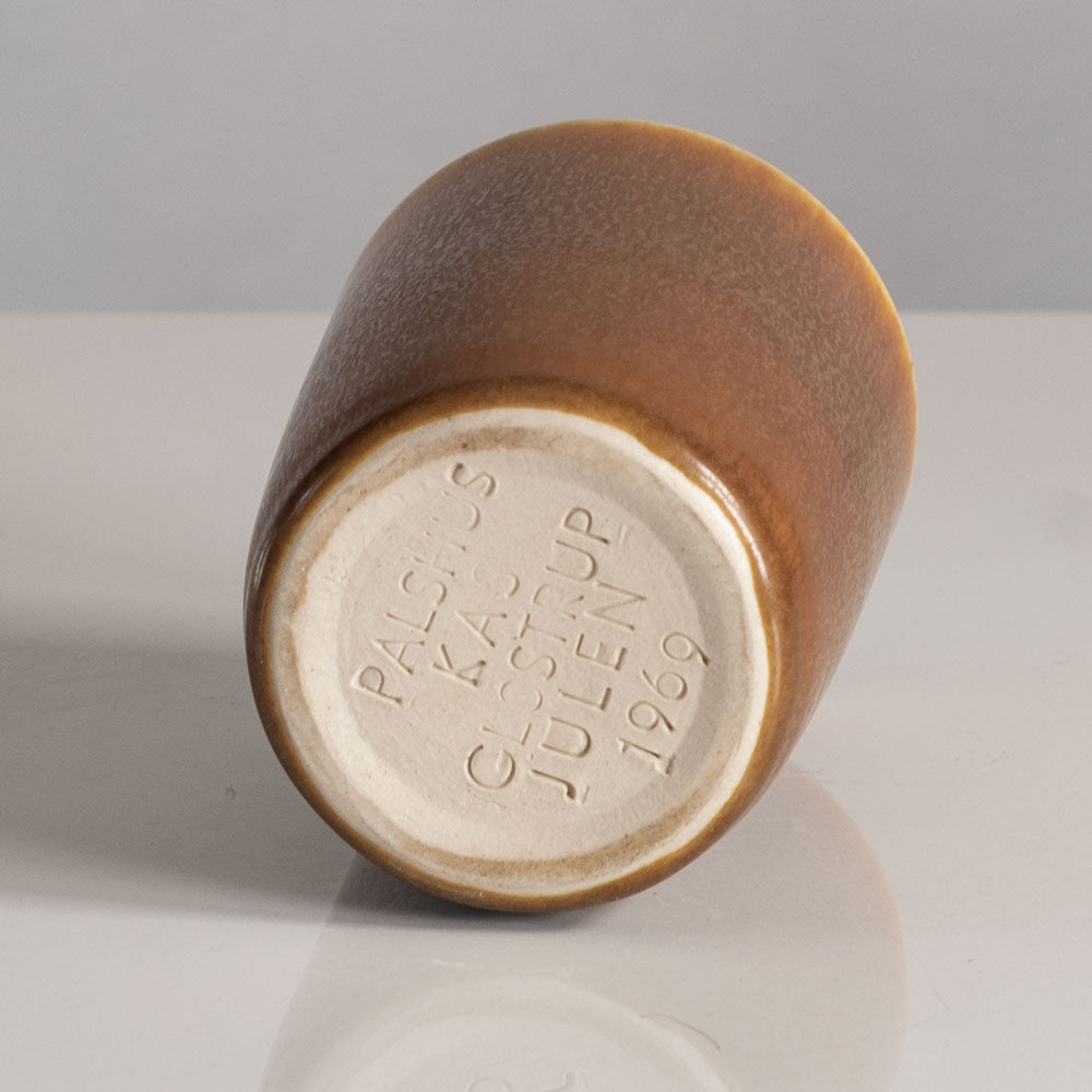 Palshus, Denmark, cylindrical vase with reddish brown haresfur glaze L3876)