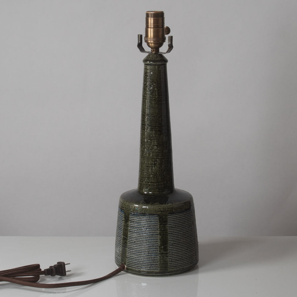 Per and Annelise Linnemann-Schmidt for Palshus, Denmark, chamotte stoneware lamp with green glaze K2108