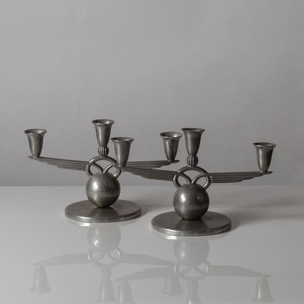 L & L  (Loij & Lindbladh), Sweden, pair of art deco pewter candelabras K2502