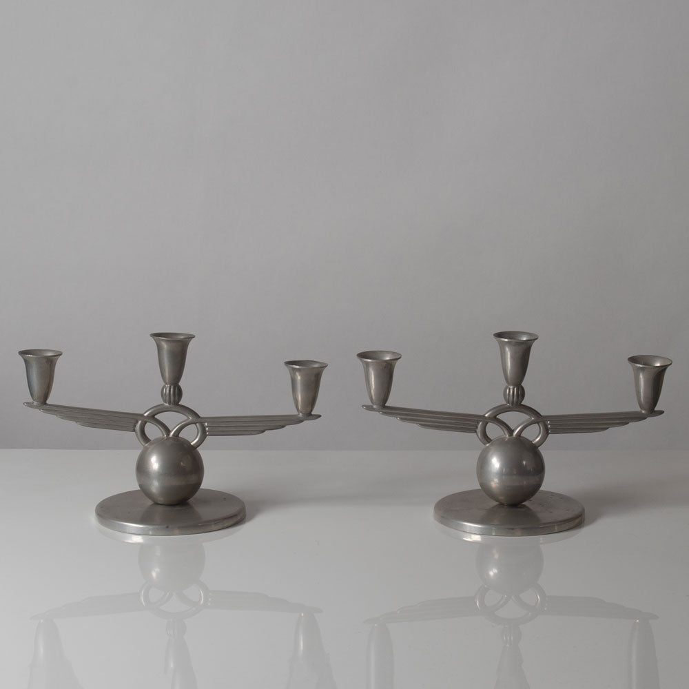 L & L (Loij & Lindbladh), Sweden, pair of art deco pewter candelabras K2502