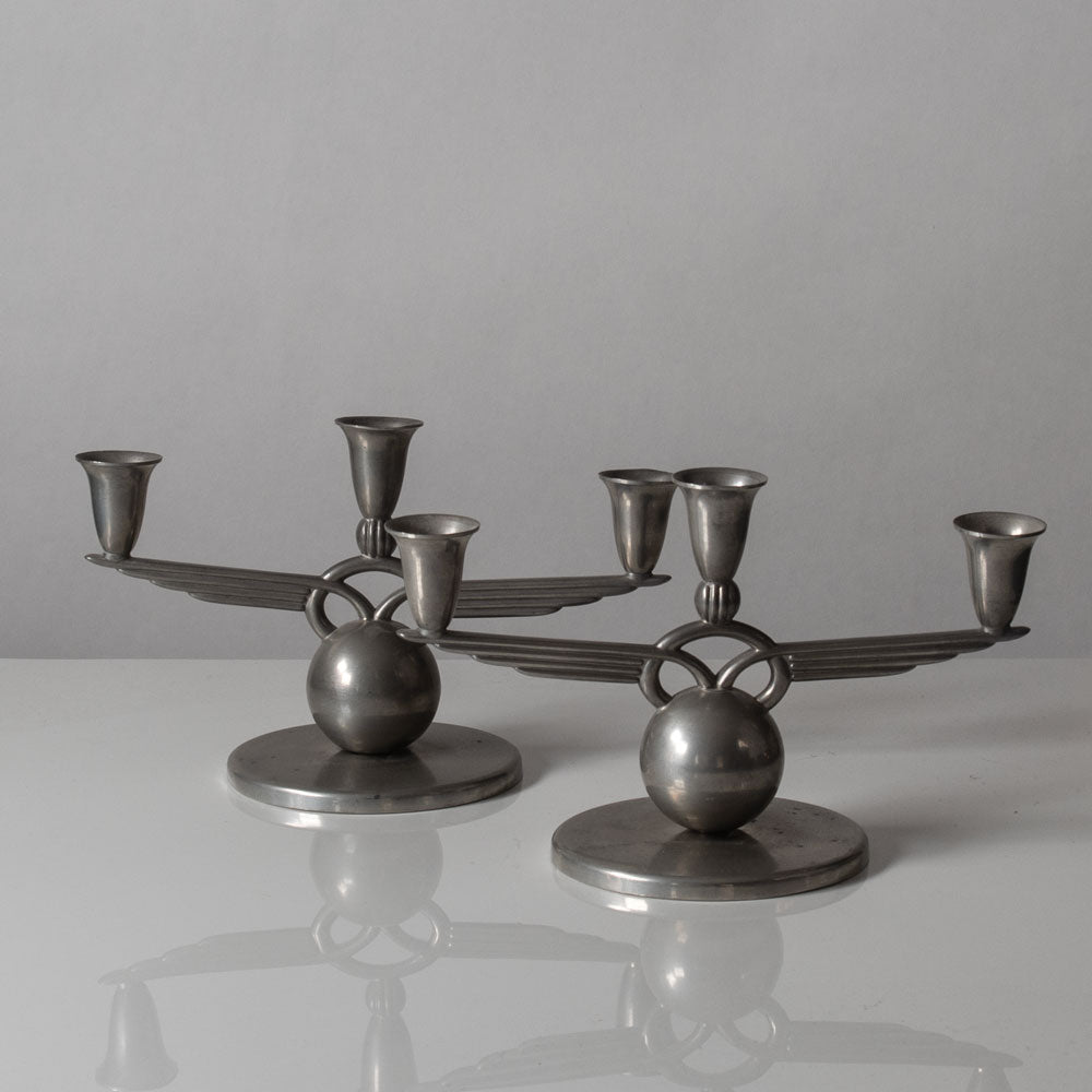 L & L (Loij & Lindbladh), Sweden, pair of art deco pewter candelabras K2502