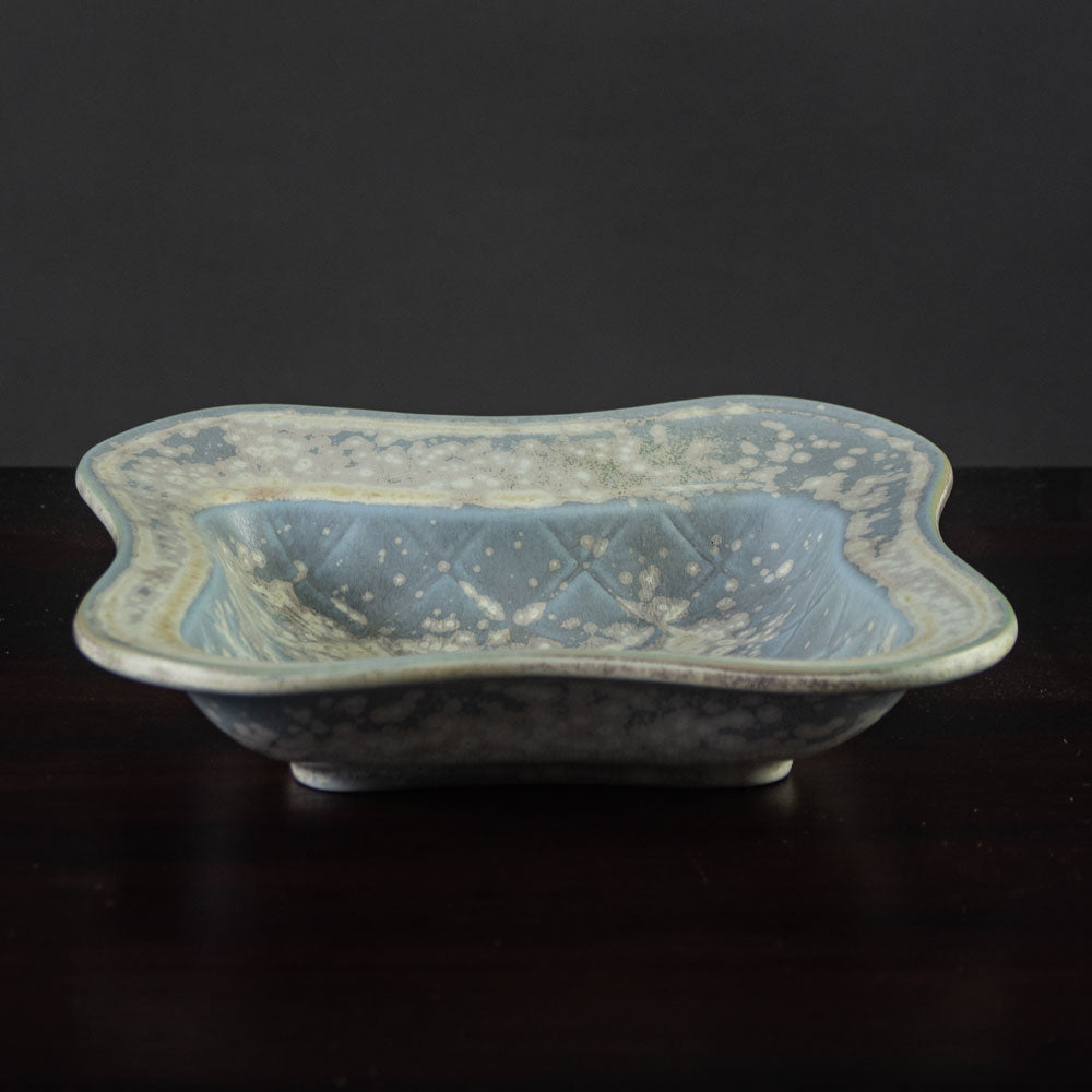 Gunnar Nylund for Rörstrand, Sweden, stoneware dish with gray crystalline glaze H1105