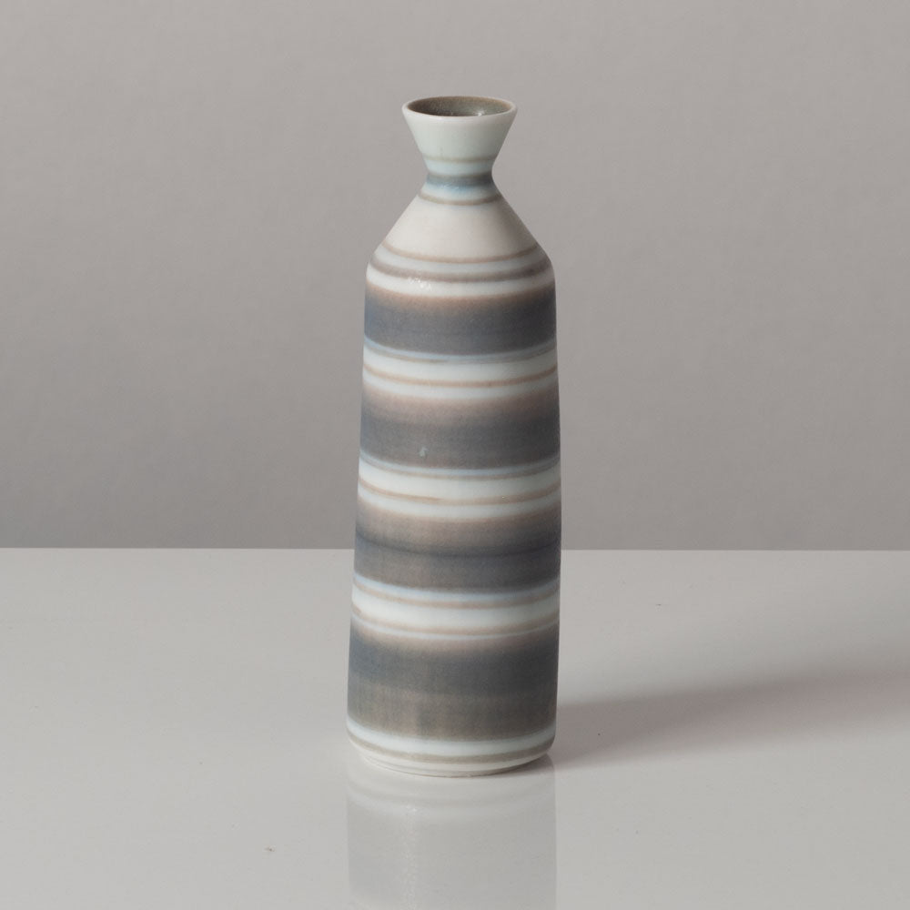 Gunnar Nylund for Rörstrand, Sweden, miniature stoneware vase with gray and white stripes