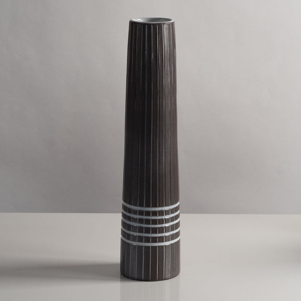 Ingrid Atterberg for Uppsala Ekeby, Sweden, tall vase with line decoration J1259