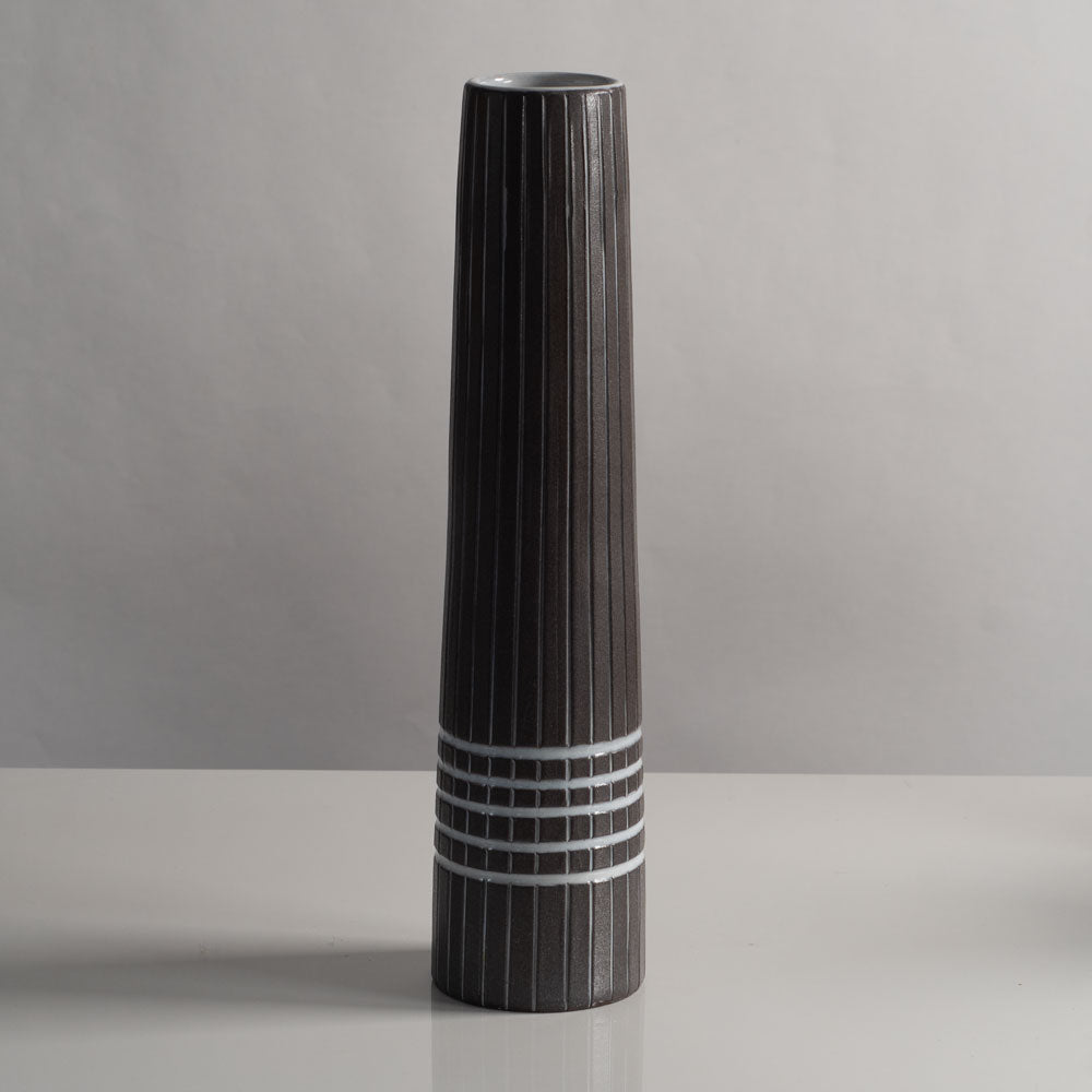 Ingrid Atterberg for Uppsala Ekeby, Sweden, tall vase with line decoration J1259