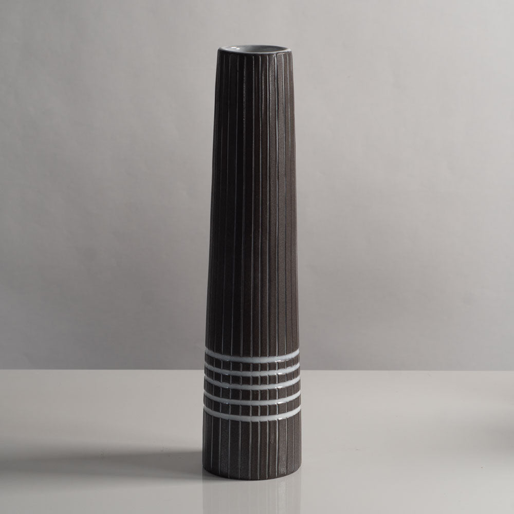 Ingrid Atterberg for Uppsala Ekeby, Sweden, tall vase with line decoration J1259