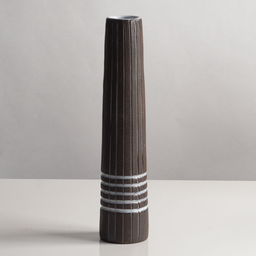 Ingrid Atterberg for Uppsala Ekeby, Sweden, tall vase with line decoration J1260