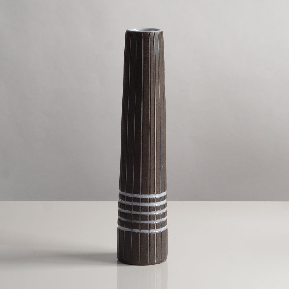Ingrid Atterberg for Uppsala Ekeby, Sweden, tall vase with line decoration J1260