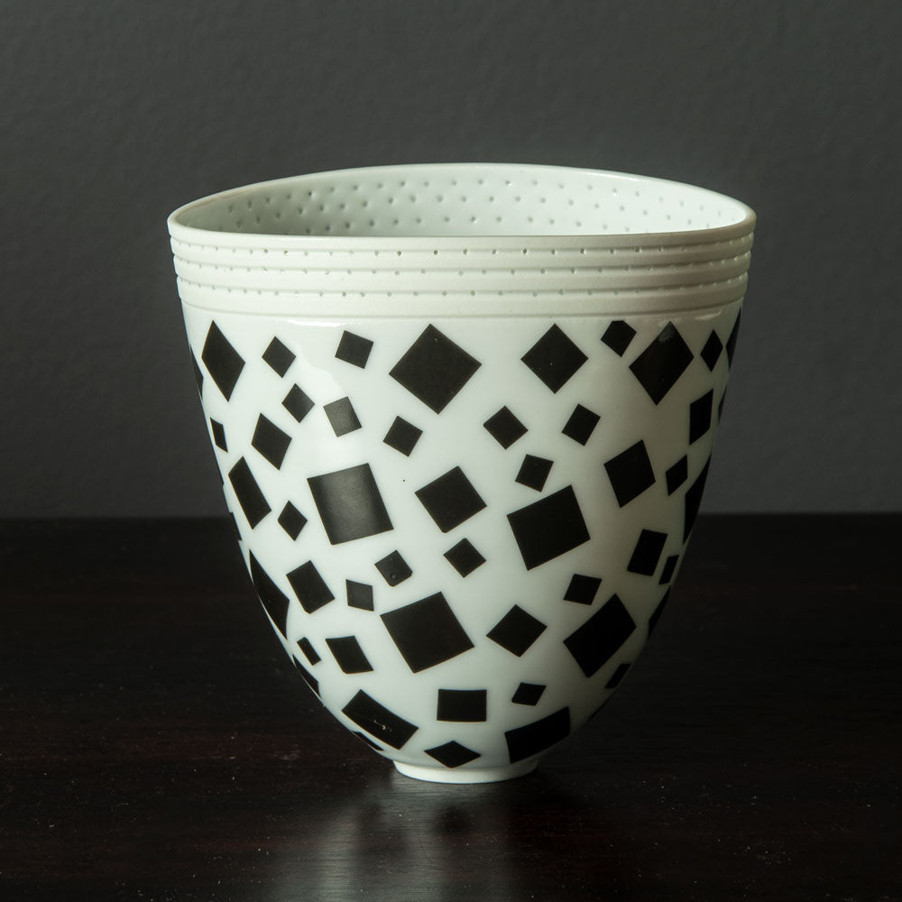 Horst Göbbels, own studio, Germany, porcelain pierced vase with black squares H1208