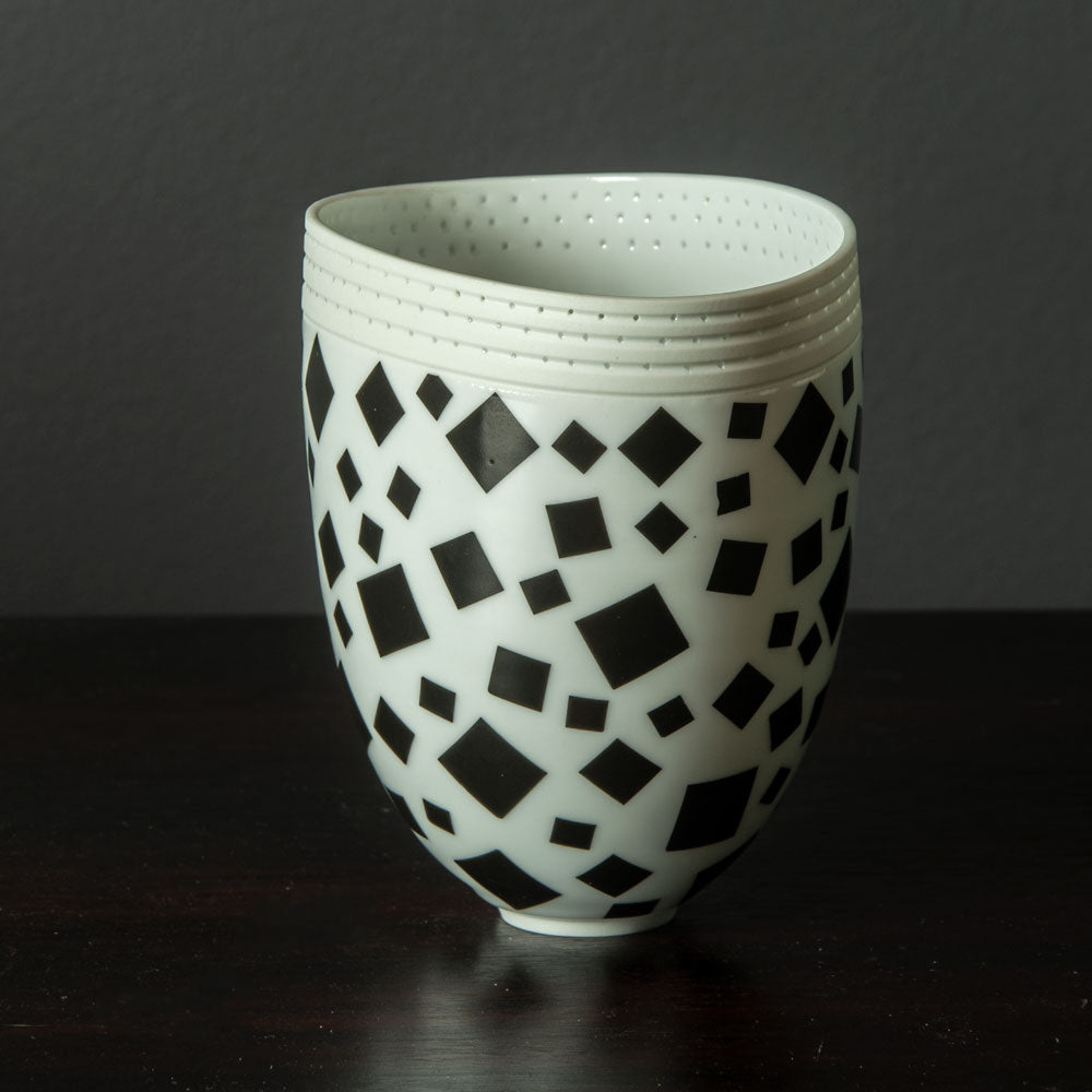 Horst Göbbels, own studio, Germany, porcelain pierced vase with black squares H1208