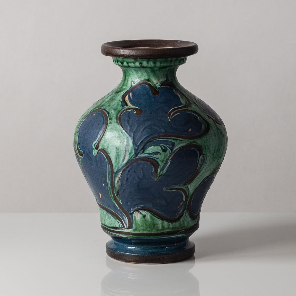Jens Thirslund for Herman A. Kähler Keramik, Denmark, vase with blue and green matte glaze K2457
