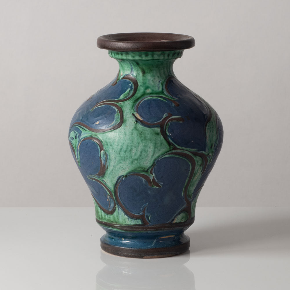 Jens Thirslund for Herman A. Kähler Keramik, Denmark, vase with blue and green matte glaze K2457