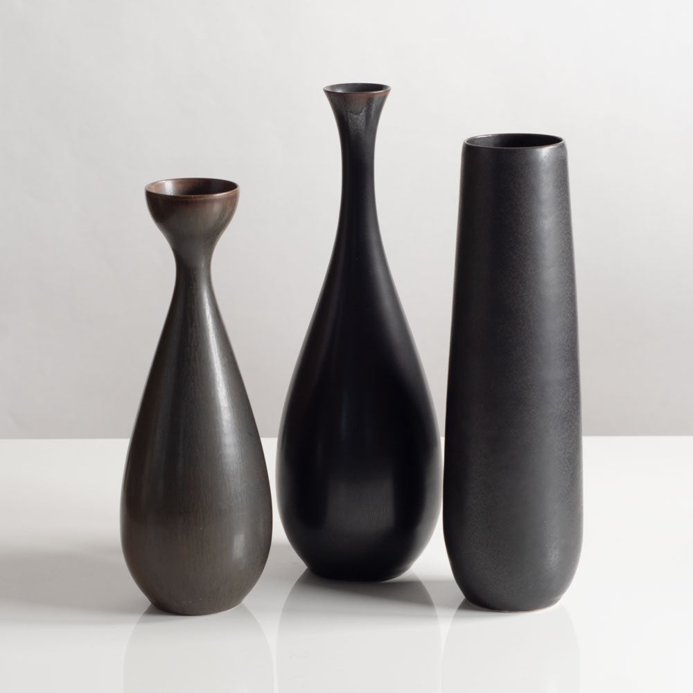 Three vases with dark brown glaze by Carl Harry Stalhane for Rorstrand, Sweden