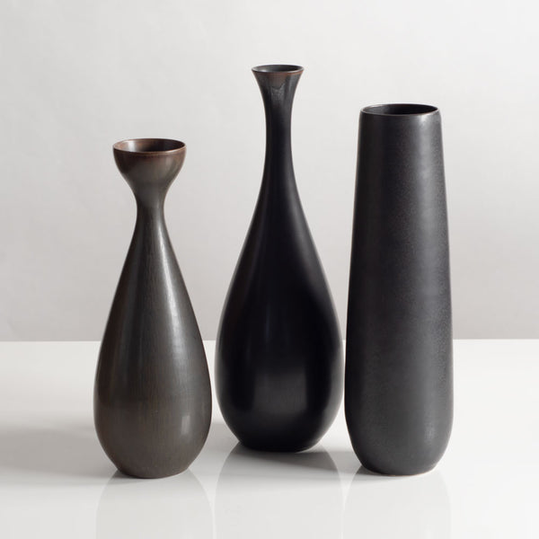 Three vases with dark brown glaze by Carl Harry Stalhane for