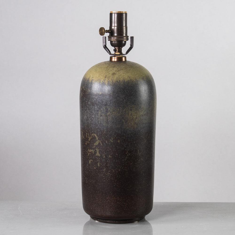 Gunnar Nylund for Bing and Grøndahl, Denmark, stoenware lamp with olive crystalline glaze K2203
