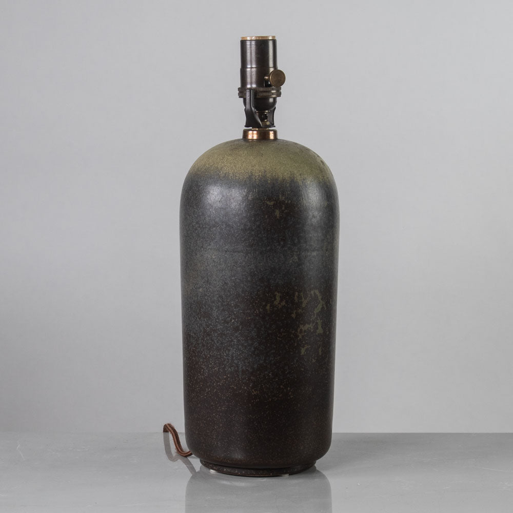 Gunnar Nylund for Bing and Grøndahl, Denmark, stoenware lamp with olive crystalline glaze K2203