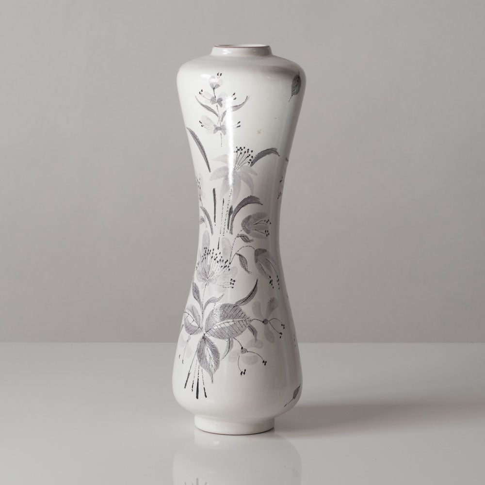 Stig Lindberg for Gustavsberg, Sweden, gray and white floral faience vase J1359