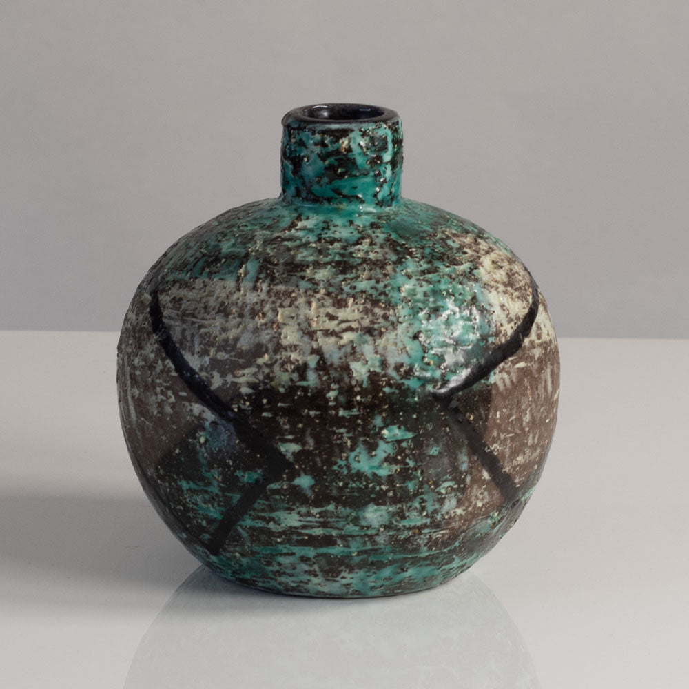 Ingrid Atterberg for Uppsala Ekeby, Sweden, rough textured vase with geometric pattern m4055