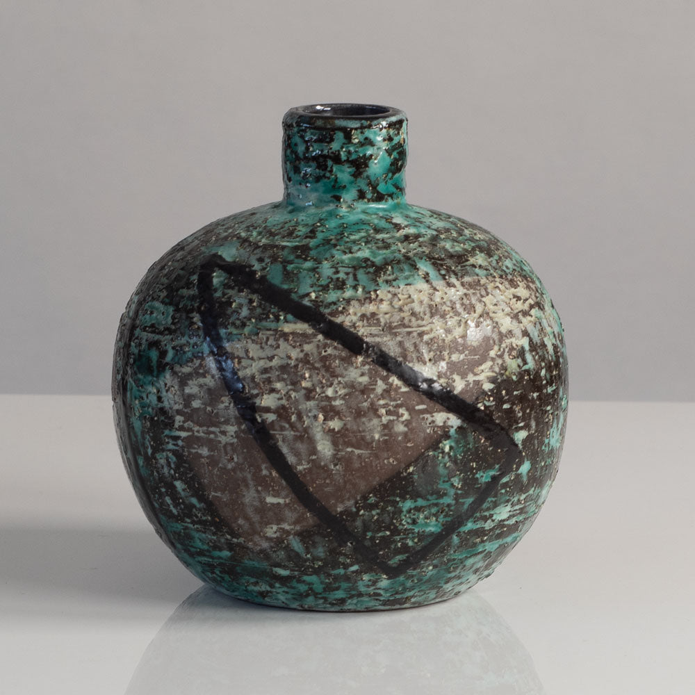 Ingrid Atterberg for Uppsala Ekeby, Sweden, rough textured vase with geometric pattern m4055