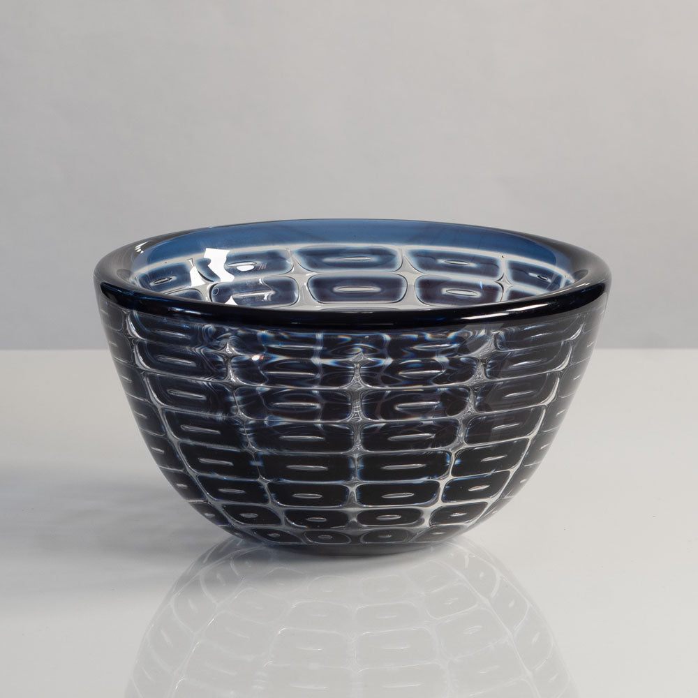 Edvin Öhrström for Orrefors, Sweden, ariel bowl in blue and clear glass L3796