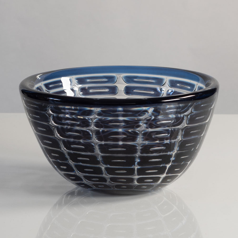 Edvin Öhrström for Orrefors, Sweden, ariel bowl in blue and clear glass L3796
