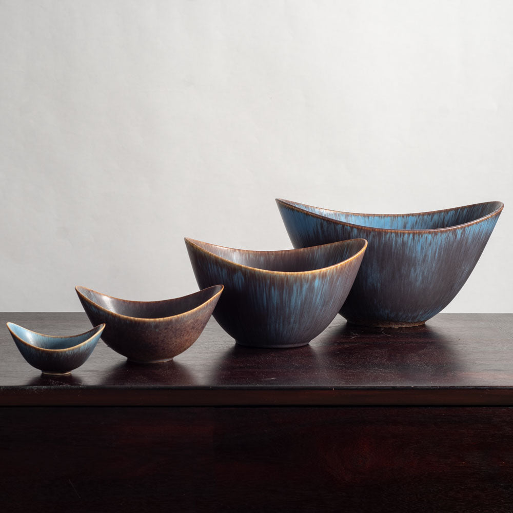 Group of ovoid bowls with blue glaze Gunnar Nylund for Rörstrand, Sweden