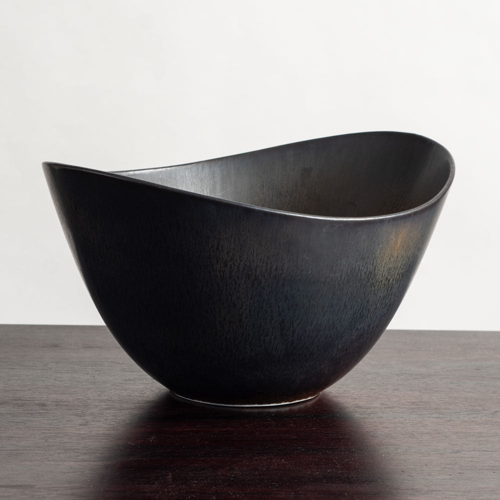 Gunnar Nylund for Rörstrand, Sweden, large ovoid bowl with black and brown glaze J1651