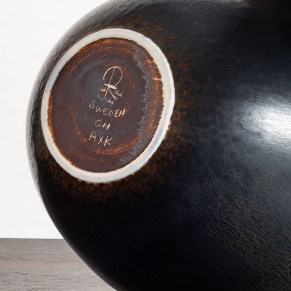 Gunnar Nylund for Rörstrand, Sweden, large ovoid bowl with black and brown glaze J1651