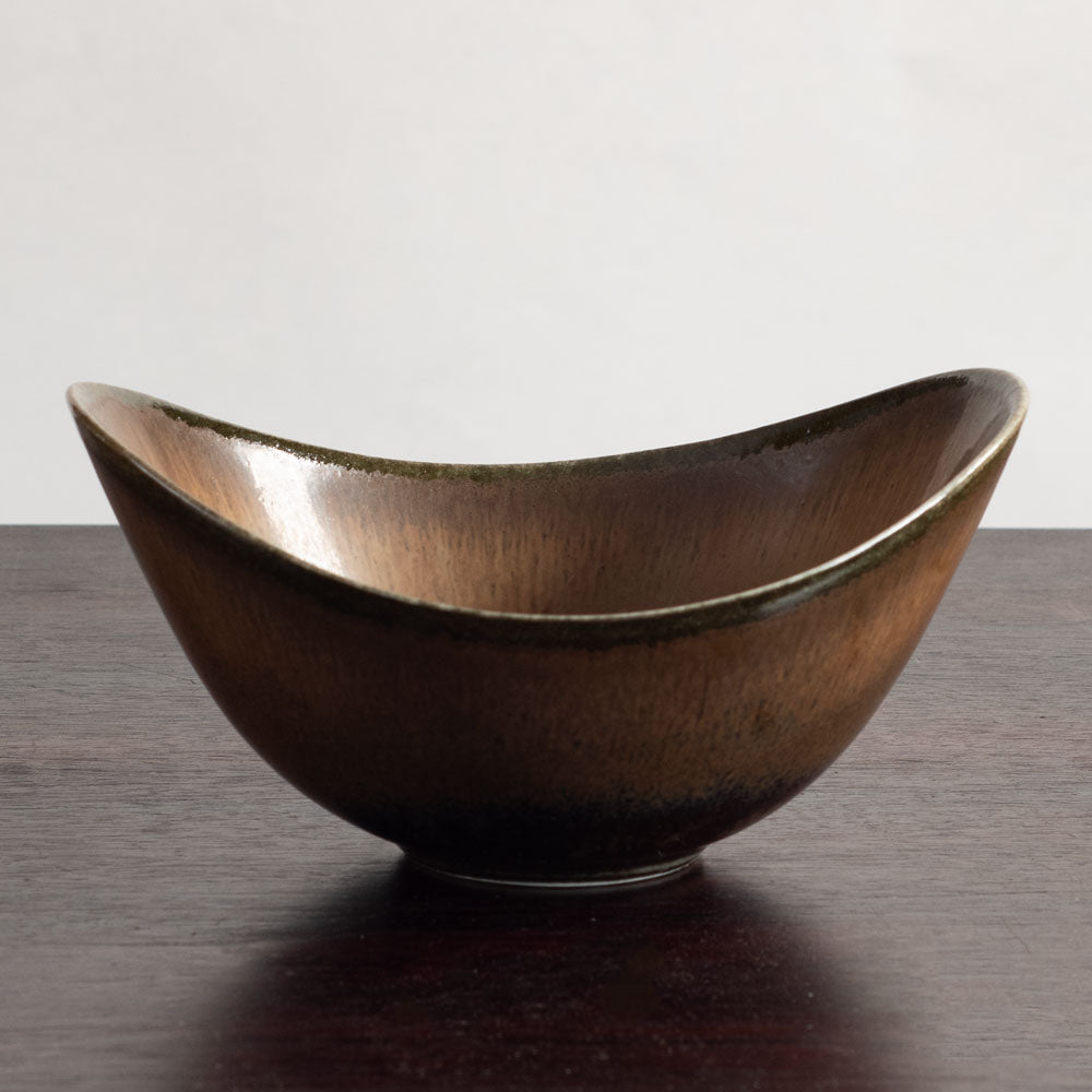 Gunnar Nylund for Rörstrand, ceramic elliptical bowl with brown glaze N3931