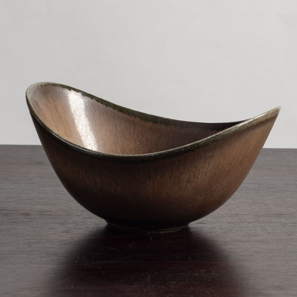 Gunnar Nylund for Rörstrand, ceramic elliptical bowl with brown glaze N3931