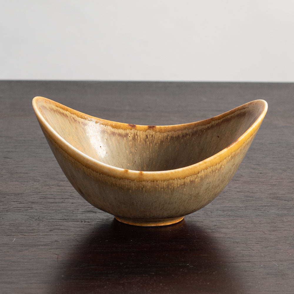 Gunnar Nylund for Rorstrand, Sweden, small ovoid bowl with brown haresfur glaze N3932
