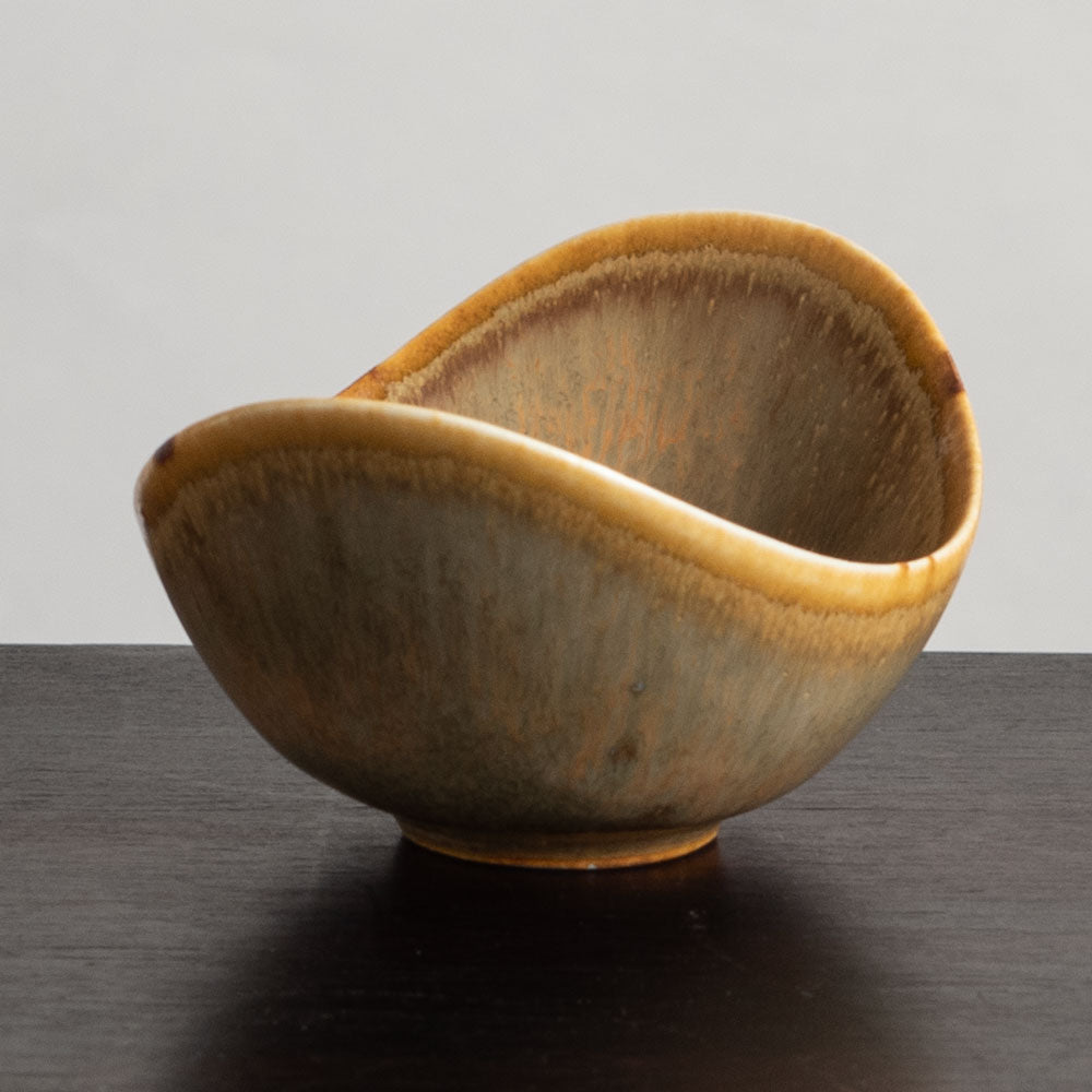 Gunnar Nylund for Rorstrand, Sweden, small ovoid bowl with brown haresfur glaze N3932