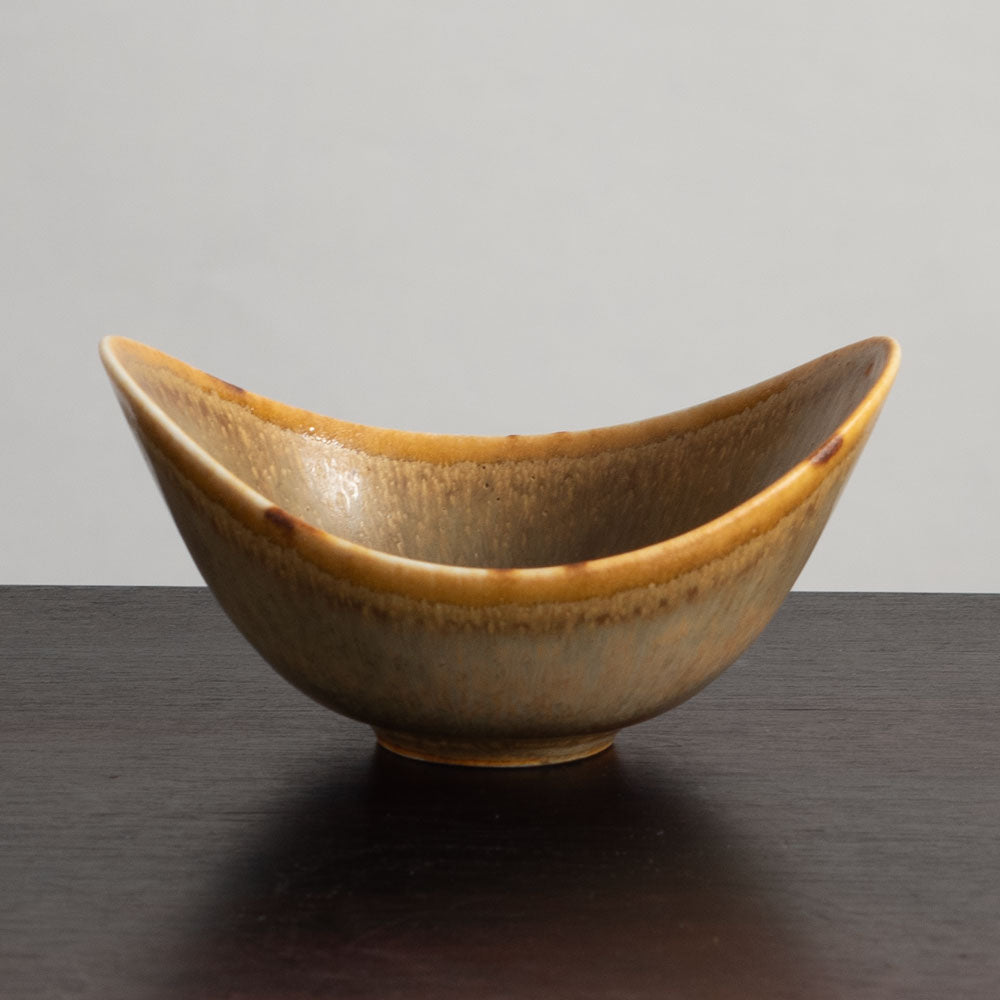 Gunnar Nylund for Rorstrand, Sweden, small ovoid bowl with brown haresfur glaze N3932