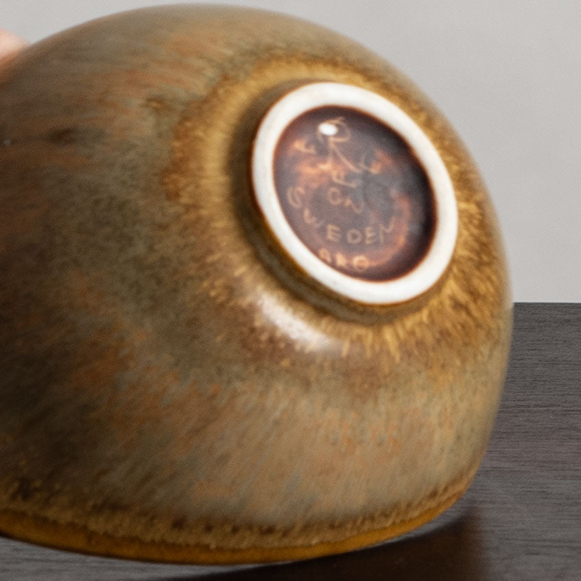 Gunnar Nylund for Rorstrand, Sweden, small ovoid bowl with brown haresfur glaze N3932