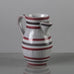 Stig Lindberg for Gustavsberg, Sweden, striped earthenware pitcher in pink, gray and white K2065